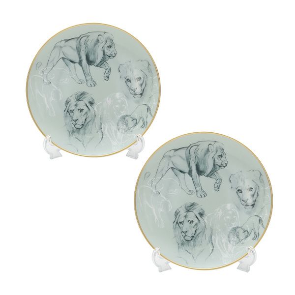 エルメス（HERMES） 赤道直下のスケッチ デザートプレート 21cm（ライオン） ペア 038107P