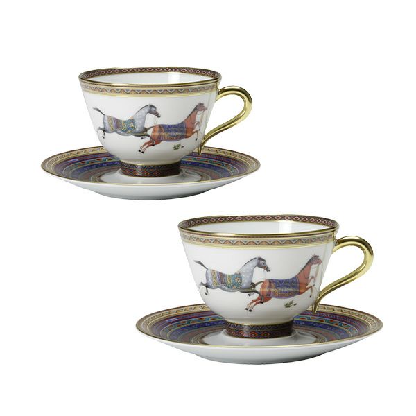 エルメス（HERMES） シュヴァルドリアン ティーカップ＆ソーサー 230ml No.4 ソーサー青 ペア