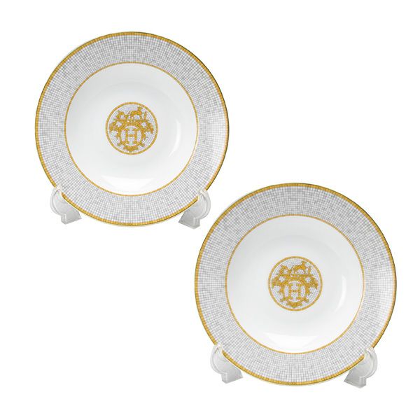 エルメス（HERMES） モザイク ヴァンキャトル スーププレート 22cm ペア 026013P
