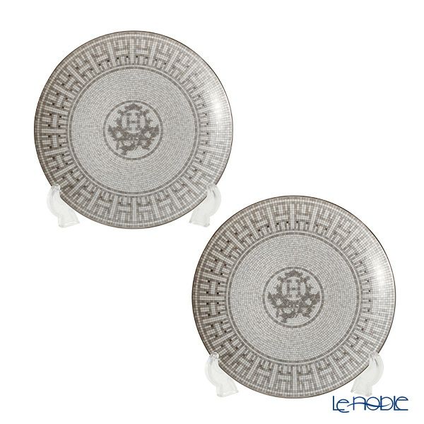 エルメス（HERMES） モザイク ヴァンキャトル プラチナ デザートプレート 21cm ペア 035007P