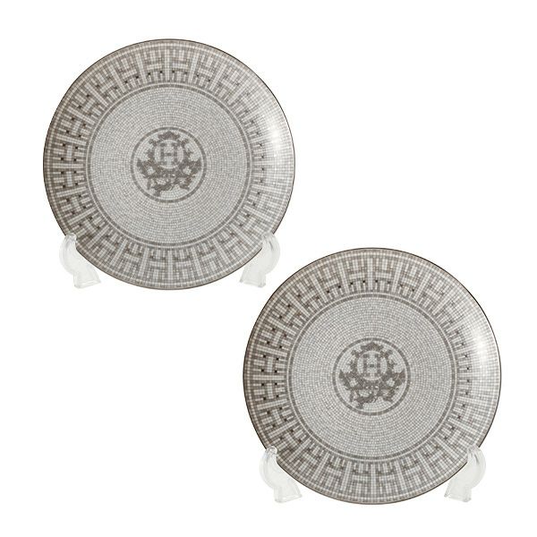エルメス（HERMES） モザイク ヴァンキャトル プラチナ デザートプレート 21cm ペア 035007P