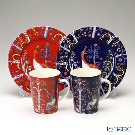 イッタラ（iittala） タイカ ブルー＆レッド 2人用 マグ＆プレート 4点セット