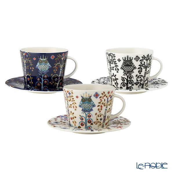 イッタラ（iittala） タイカ ホワイト ＆ ブルー ＆ ブラック ティーカップ＆ソーサー 300ml 3点セット