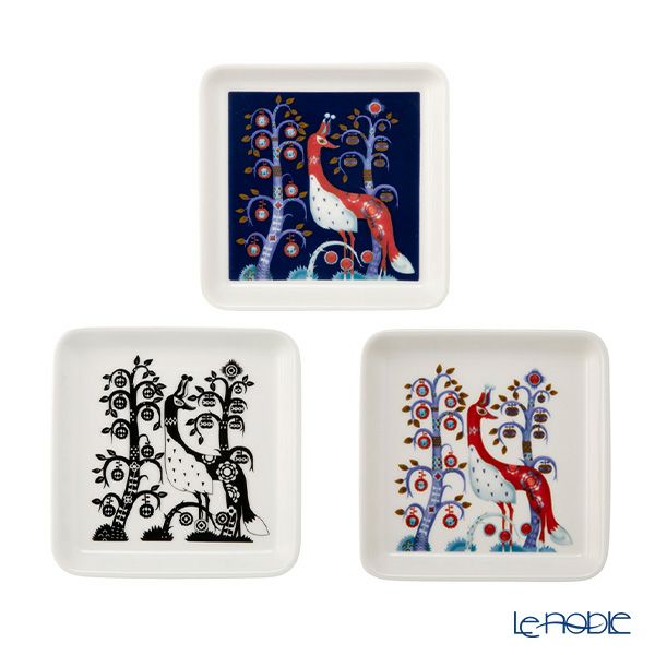 イッタラ（iittala） タイカ ホワイト ＆ ブルー ＆ ブラック スクエアプレート 12×12cm 3点セット