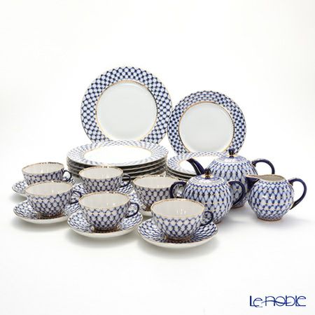 ロシア食器 インペリアル・ポーセリン コバルトネット 29ピースセット