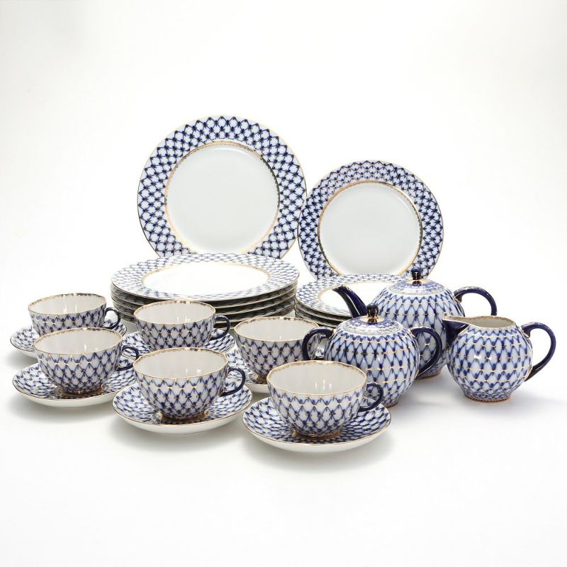 ロシア食器 インペリアル・ポーセリン コバルトネット 29ピースセット