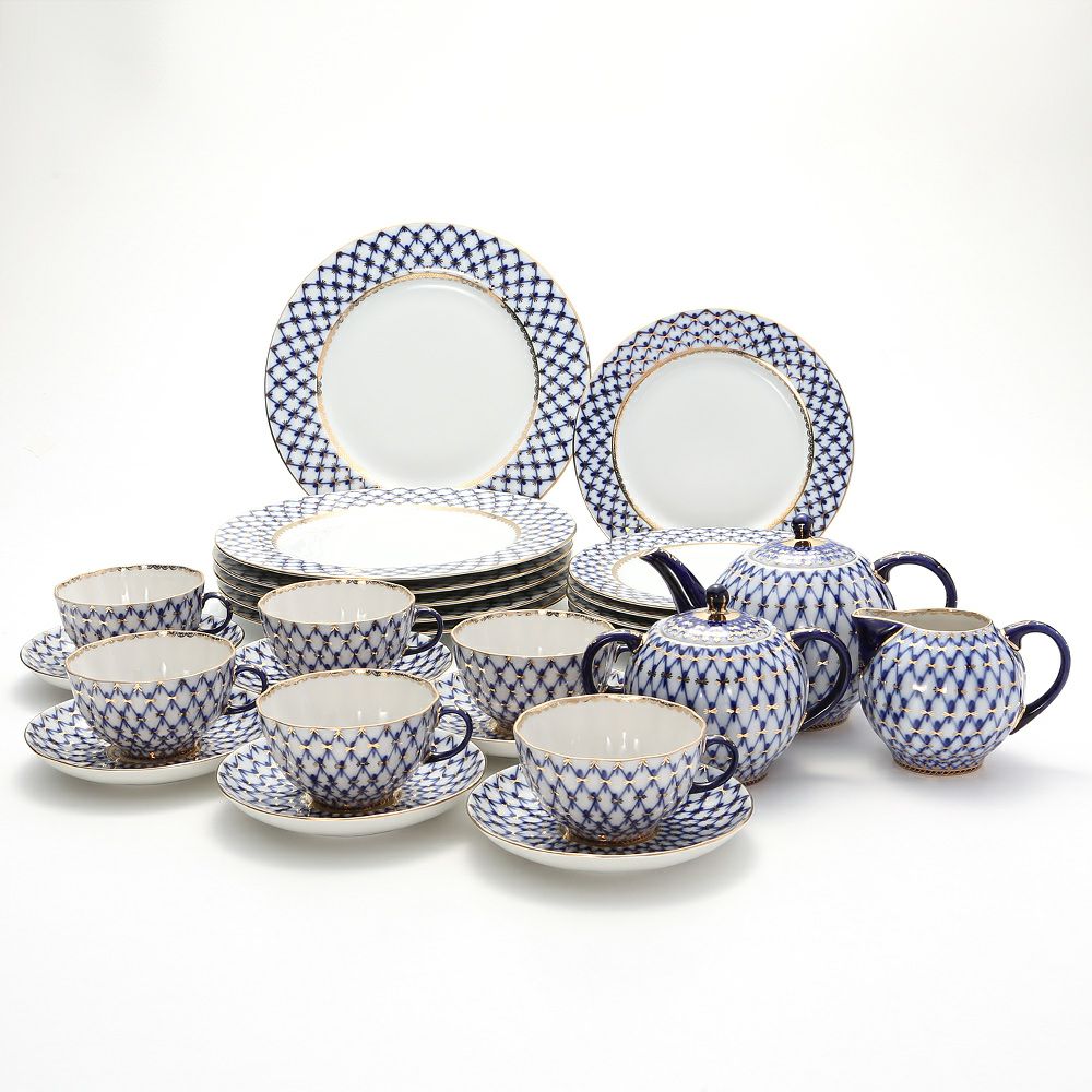 ロシア食器 インペリアル・ポーセリン コバルトネット 29ピースセット