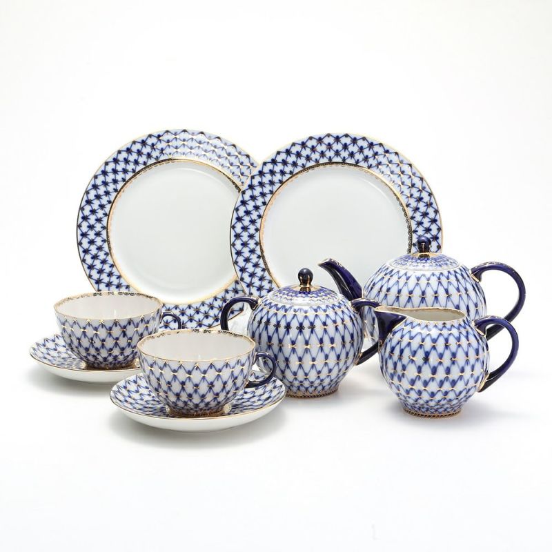 ロシア食器 インペリアル・ポーセリン コバルトネット 2人用 ティー7点セット