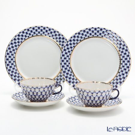 ロシア食器 インペリアル・ポーセリン コバルトネット トリオセット（ティー） ペア