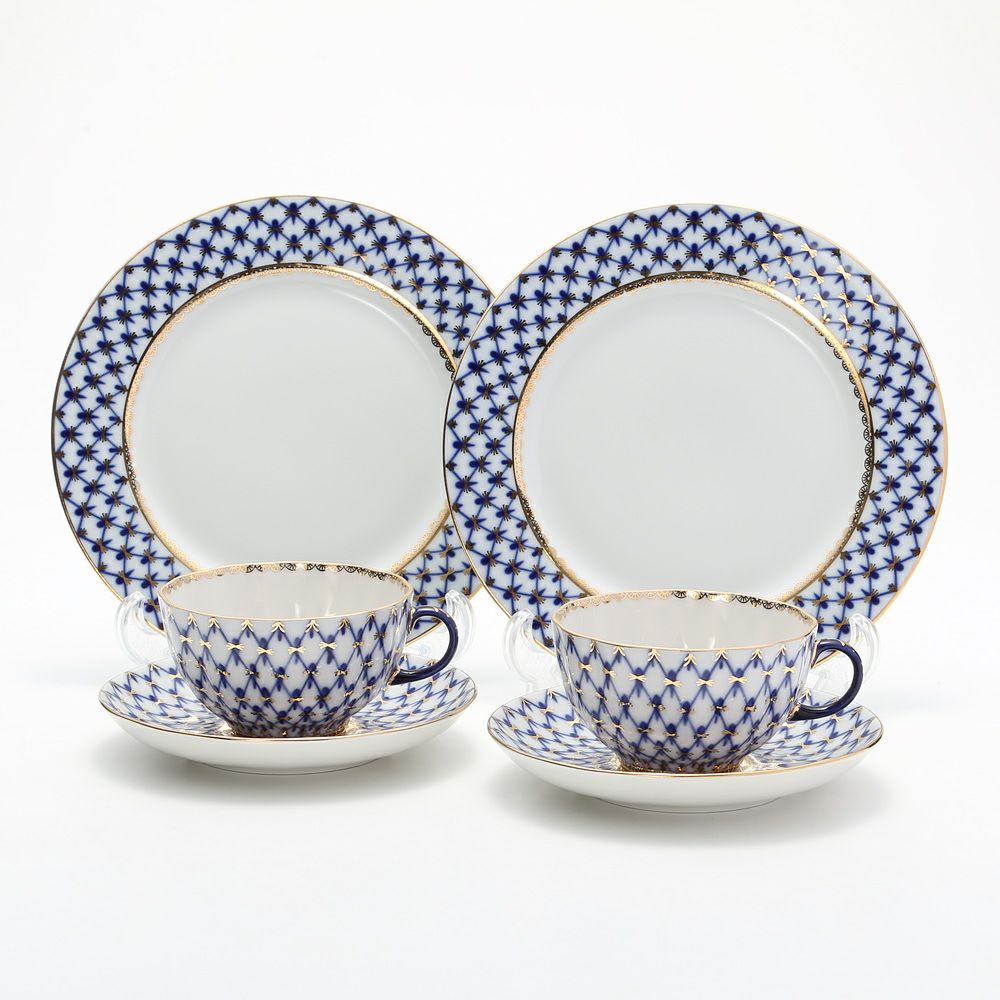 ロシア食器 インペリアル・ポーセリン コバルトネット トリオセット（ティー） ペア