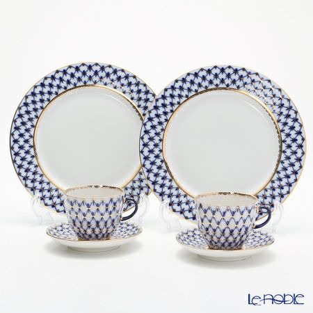 ロシア食器 インペリアル・ポーセリン コバルトネット トリオセット（コーヒー） ペア