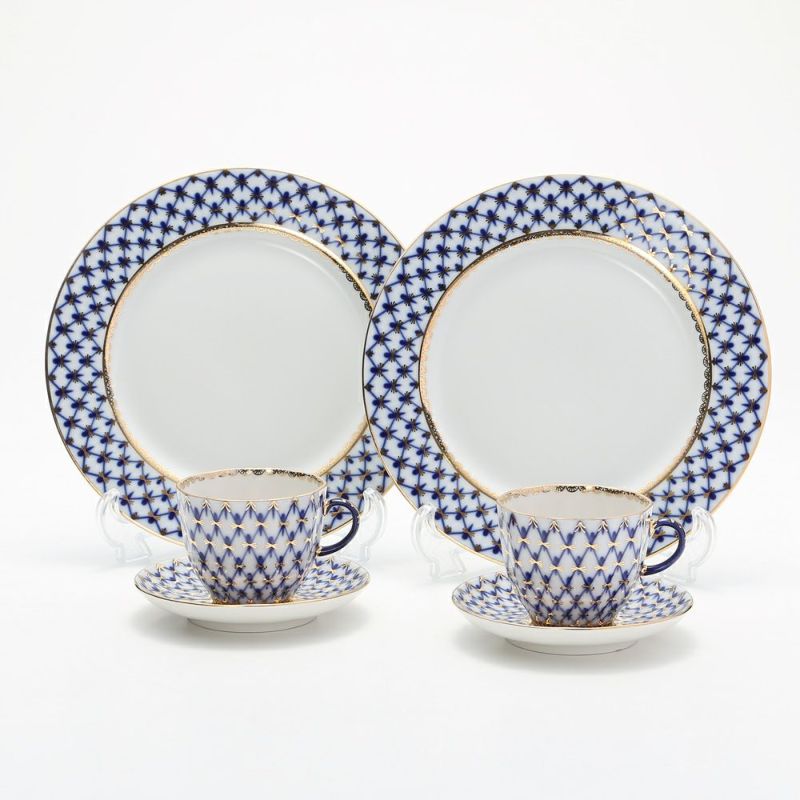 ロシア食器 インペリアル・ポーセリン コバルトネット トリオセット（コーヒー） ペア