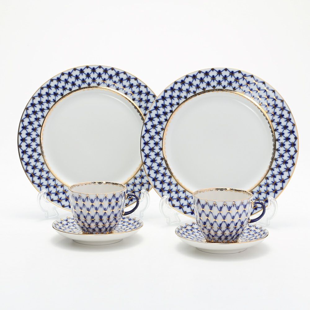 ロシア食器 インペリアル・ポーセリン コバルトネット トリオセット（コーヒー） ペア