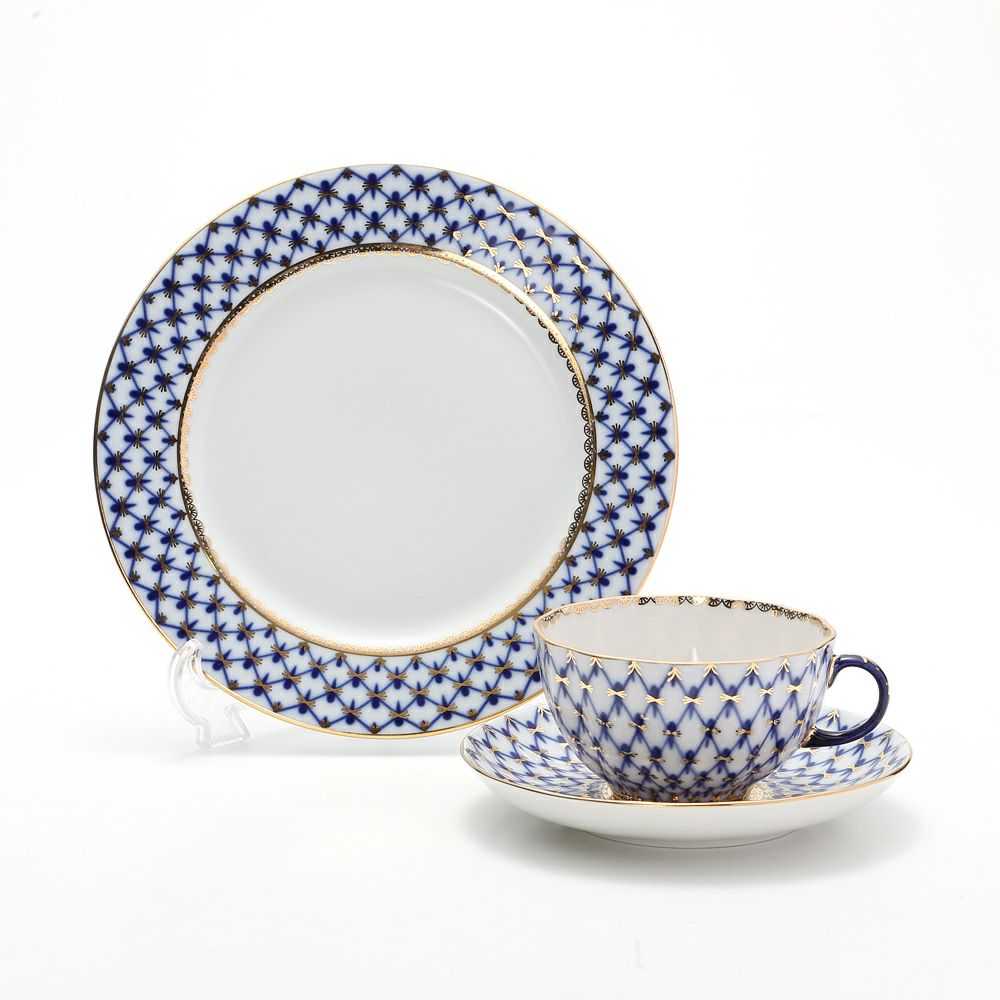 ロシア食器 インペリアル・ポーセリン コバルトネット トリオセット（ティー）