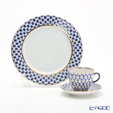 ロシア食器 インペリアル・ポーセリン コバルトネット トリオセット（コーヒー）