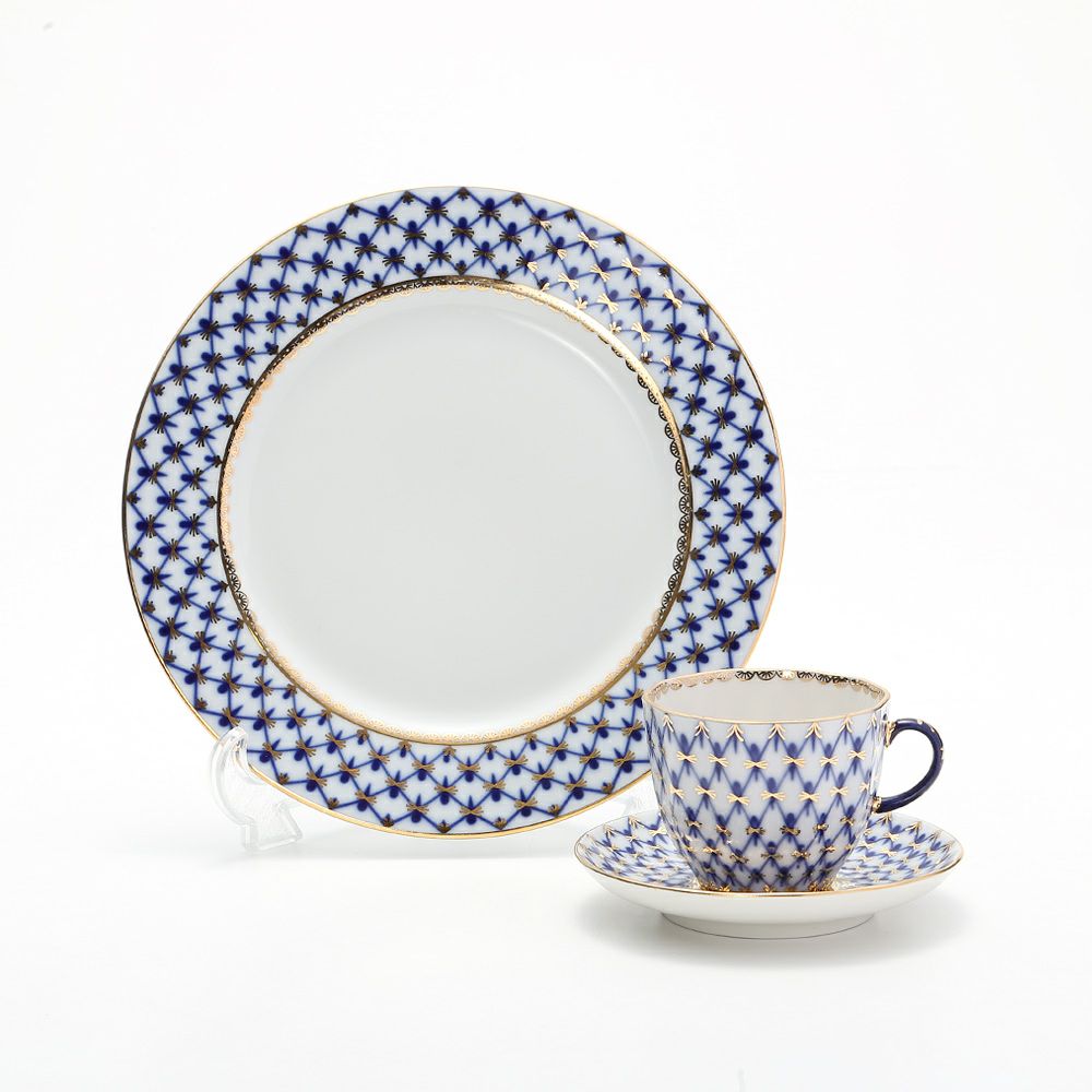 ロシア食器 インペリアル・ポーセリン コバルトネット トリオセット（コーヒー）