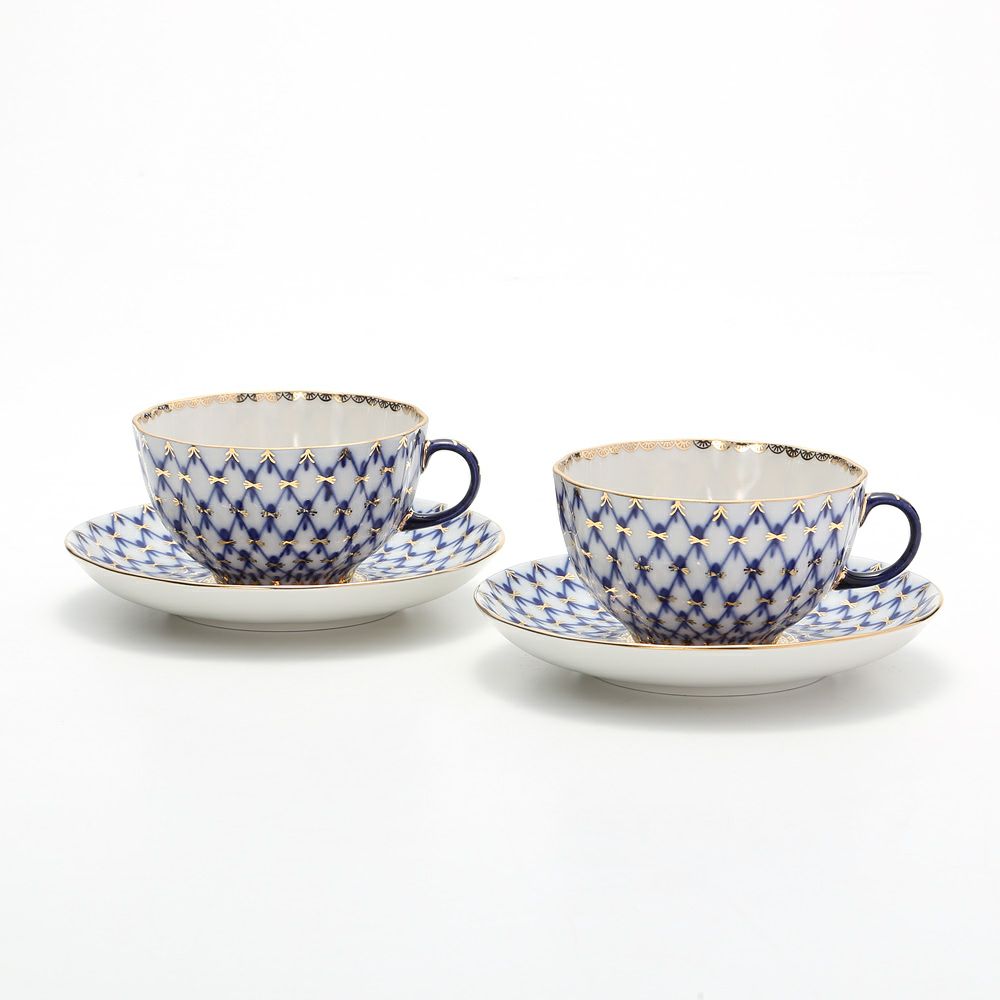 ロシア食器 インペリアル・ポーセリン コバルトネット ティーカップ＆ソーサー 250ml ペア