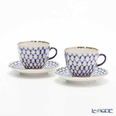 ロシア食器 インペリアル・ポーセリン コバルトネット コーヒーカップ＆ソーサー（エスプレッソサイズ） 140ml ペア