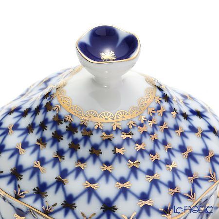 ロシア食器 インペリアル・ポーセリン コバルトネット ティーカップ＆ソーサー 250ml（ふた付） ペア