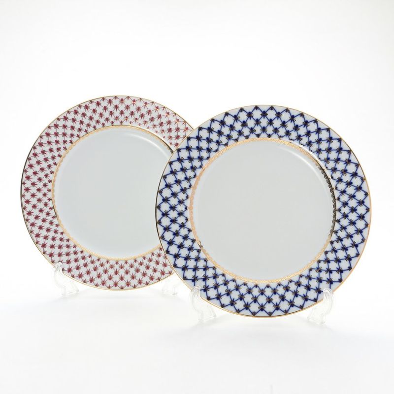 ロシア食器 インペリアル・ポーセリン コバルトネット＆ブルース（ピンクネット） プレート 27cm ペア