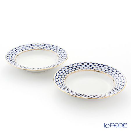ロシア食器 インペリアル・ポーセリン コバルトネット スーププレート 22cm ペア