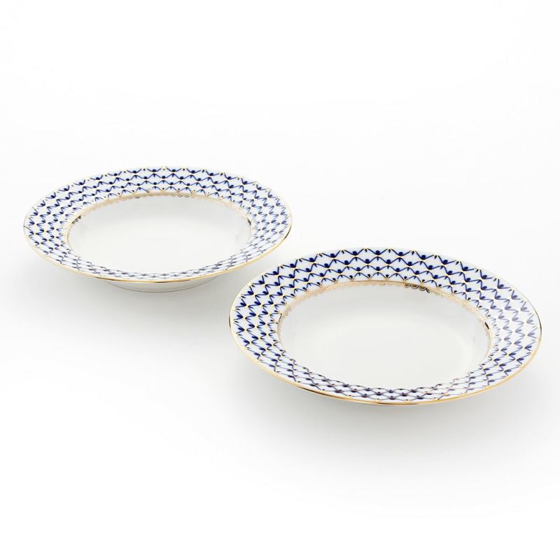 ロシア食器 インペリアル・ポーセリン コバルトネット スーププレート 22cm ペア
