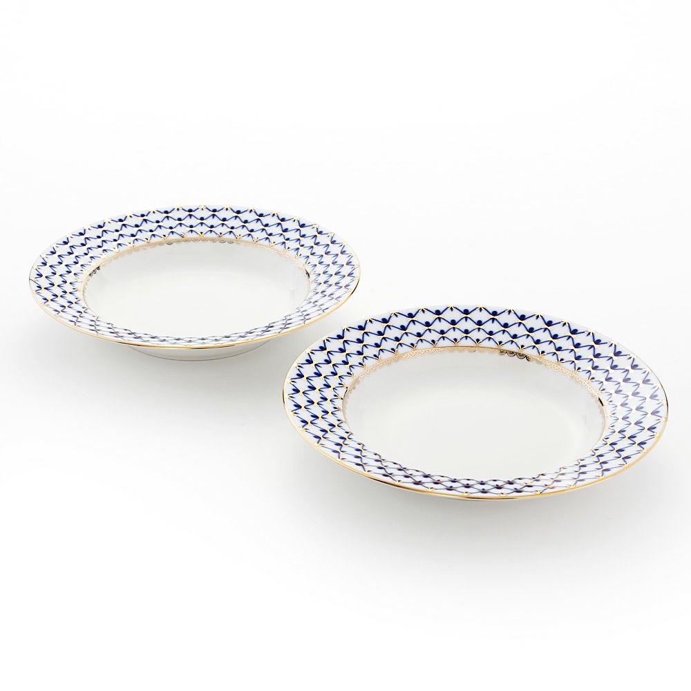 ロシア食器 インペリアル・ポーセリン コバルトネット スーププレート 22cm ペア
