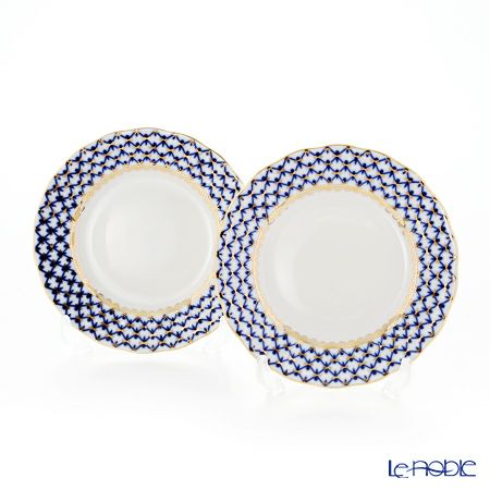 ロシア食器 インペリアル・ポーセリン コバルトネット プレート 15cm ペア