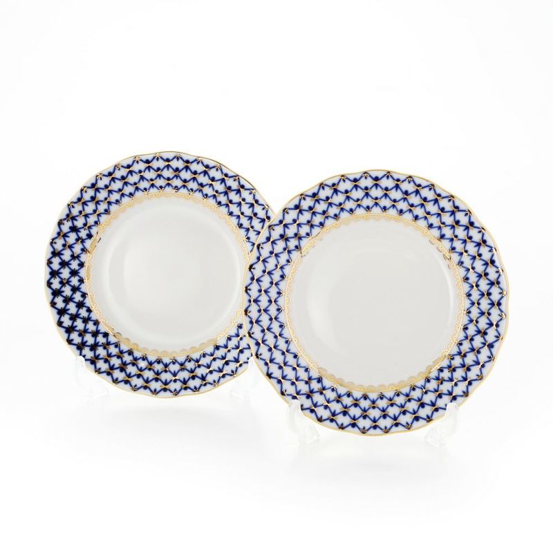 ロシア食器 インペリアル・ポーセリン コバルトネット プレート 15cm ペア
