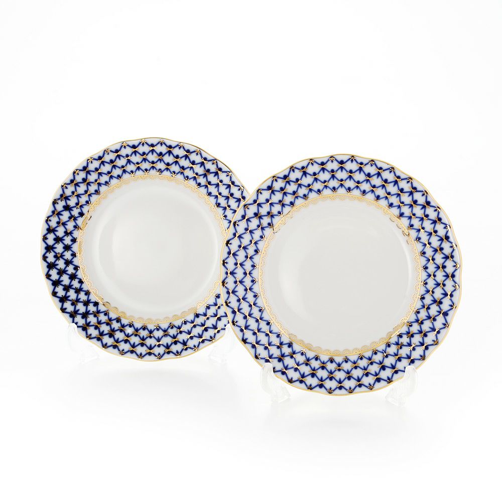 ロシア食器 インペリアル・ポーセリン コバルトネット プレート 15cm ペア