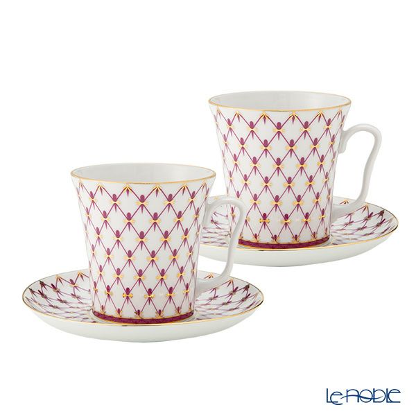 ロシア食器 インペリアル・ポーセリン ブルース（ピンクネット） マグ＆ソーサーセット 360ml ペア NEW