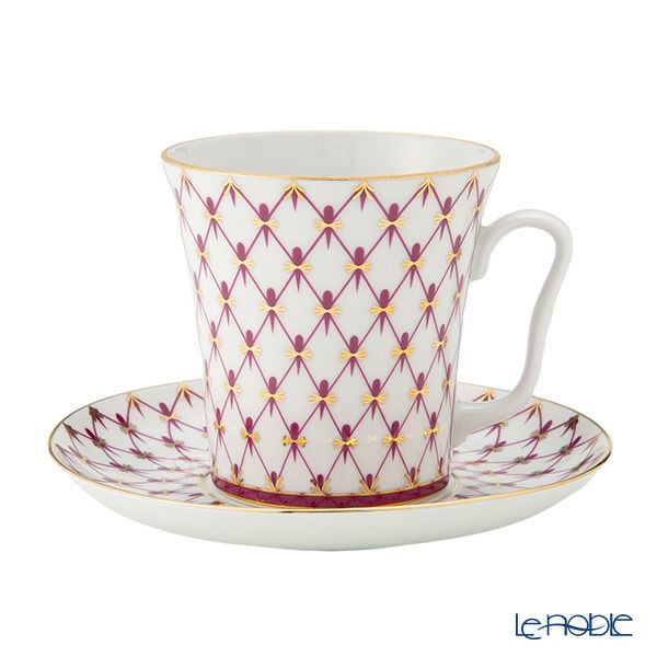 ロシア食器 インペリアル・ポーセリン ブルース（ピンクネット） マグ＆ソーサーセット 360ml ペア NEW