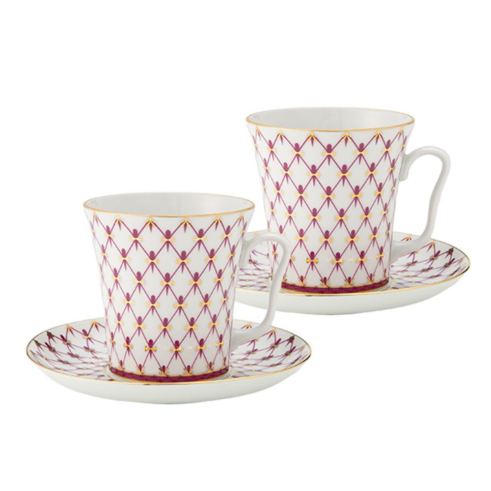 ロシア食器 インペリアル・ポーセリン ブルース（ピンクネット） マグ＆ソーサーセット 360ml ペア NEW
