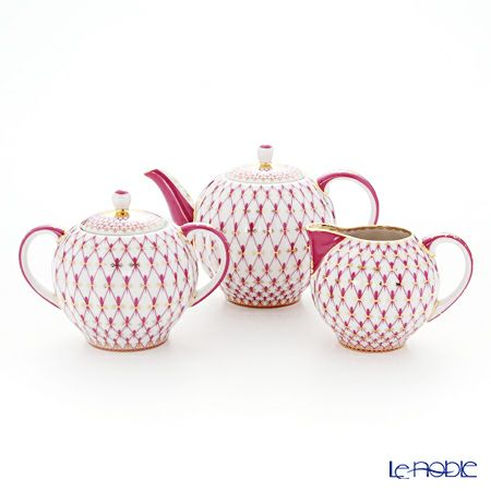 ロシア食器 インペリアル・ポーセリン ブルース（ピンクネット） ポット3点セット