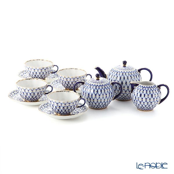 ロシア食器 インペリアル・ポーセリン コバルトネット ティー7点セット