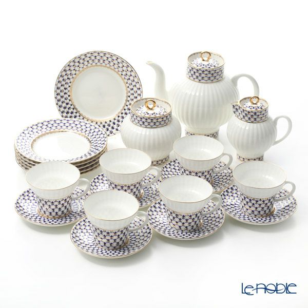 ロシア食器 インペリアル・ポーセリン コバルトネット 6人用セット（ウエイブ）