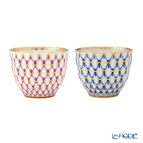 ロシア食器 インペリアル・ポーセリン コバルトネット ＆ ブルース（ピンクネット） ジャパニーズカップ ペア