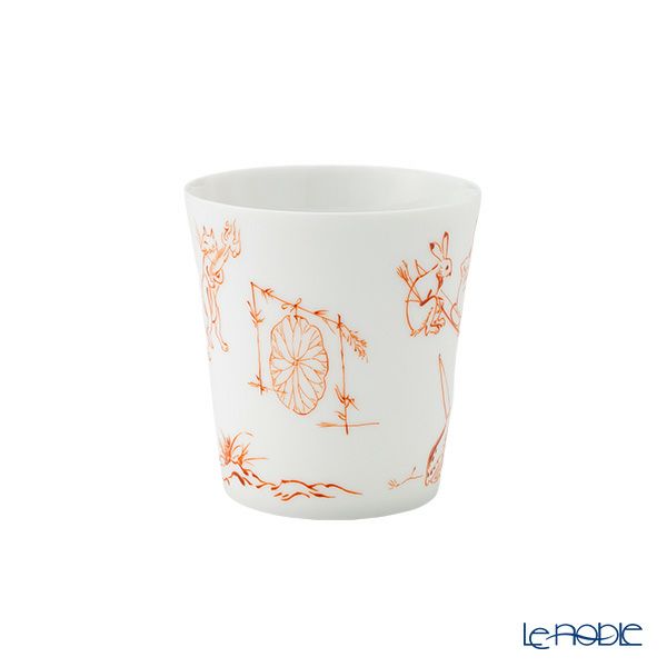 香蘭社 鳥獣戯画 弓矢 フリーカップ 250ml ＆ 角皿 赤 セット