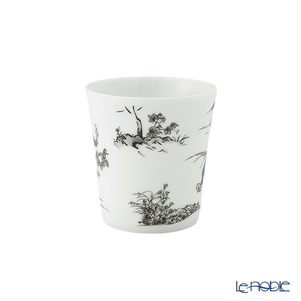 香蘭社 鳥獣戯画 弓矢（赤）＆猿追い（黒） フリーカップ 250ml ＆ 角皿 ペア