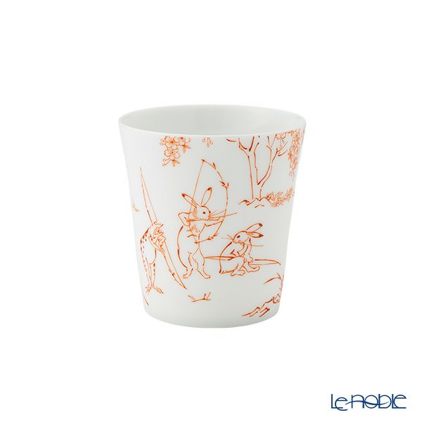 香蘭社 鳥獣戯画 弓矢（赤）＆猿追い（黒） フリーカップ 250ml ＆ 角皿 ペア