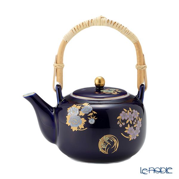 香蘭社 ルリ花丸紋 高級茶器セット 土瓶1点＋蓋付湯呑5客＋銘々皿5枚 5人用