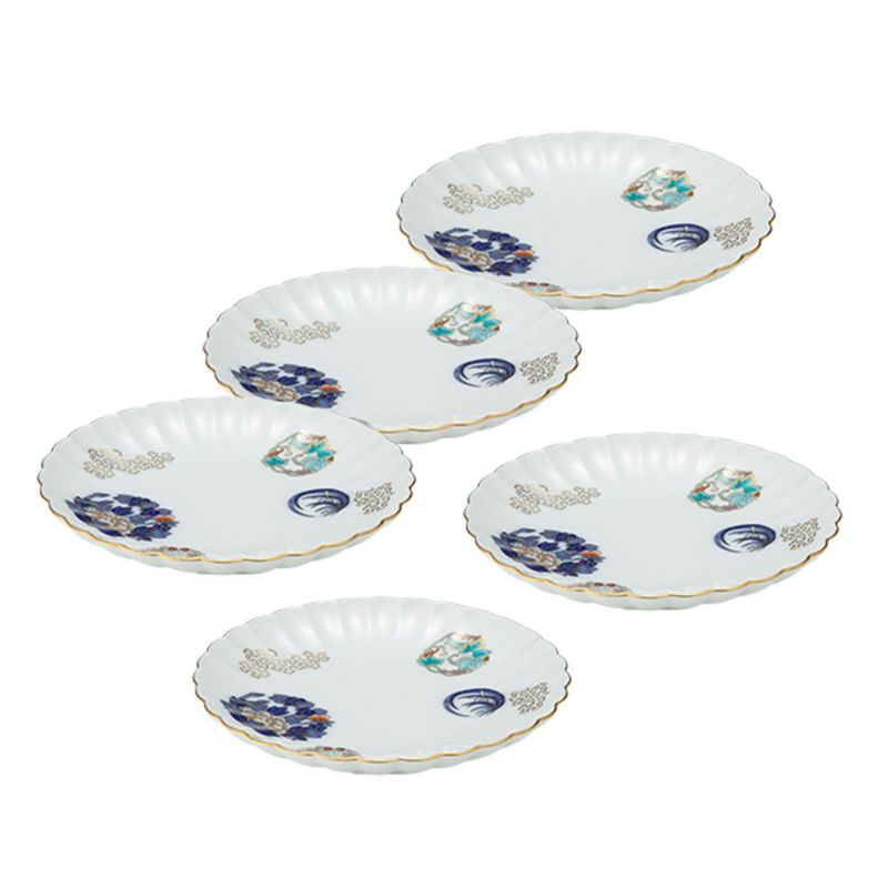 香蘭社 金ミル花丸紋 銘々皿 13.5cm 5枚セット