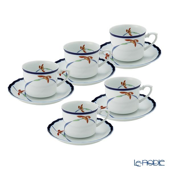 香蘭社 オーキッドレース コーヒーカップ＆ソーサー 200ml 5客セット