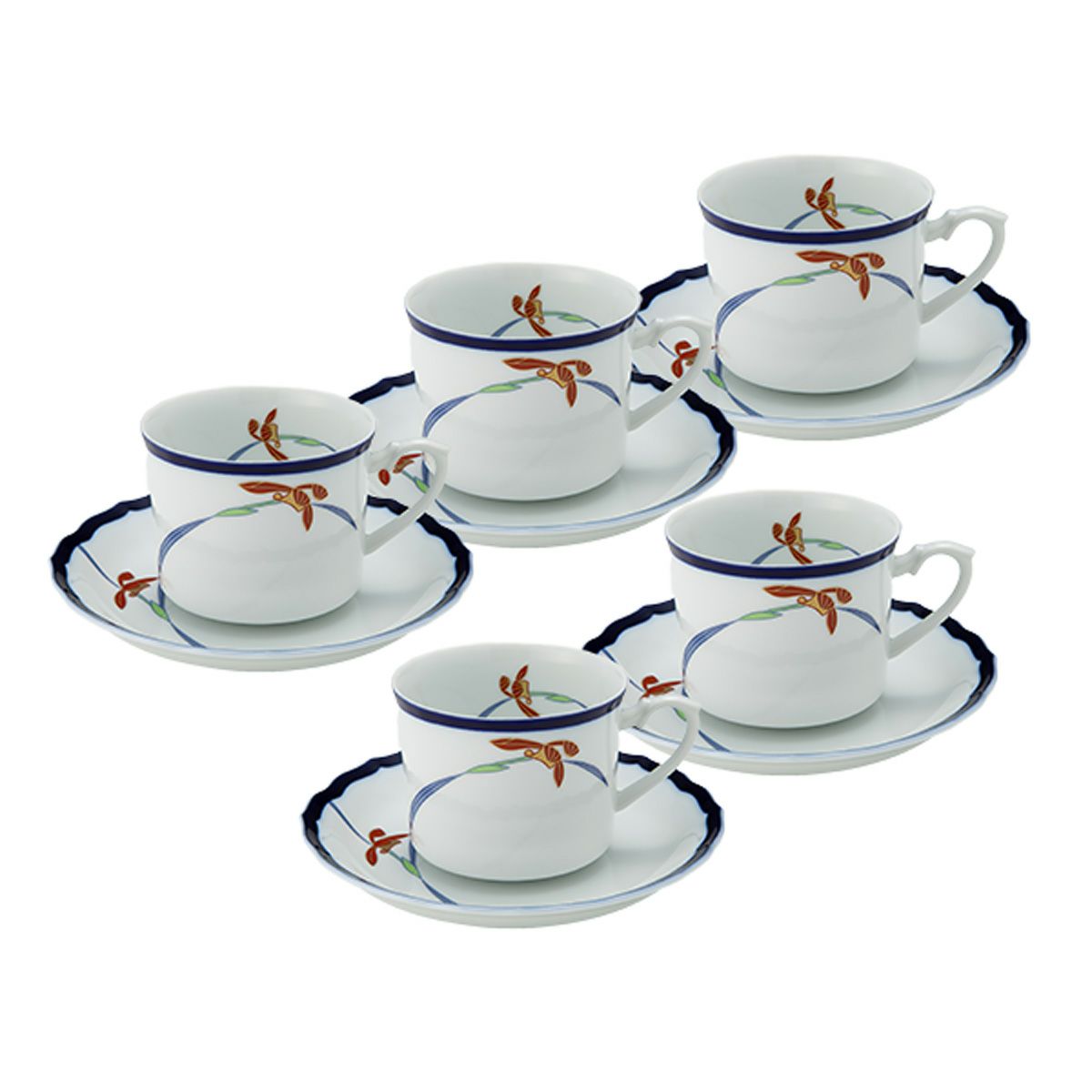 香蘭社 オーキッドレース コーヒーカップ＆ソーサー 200ml 5客セット