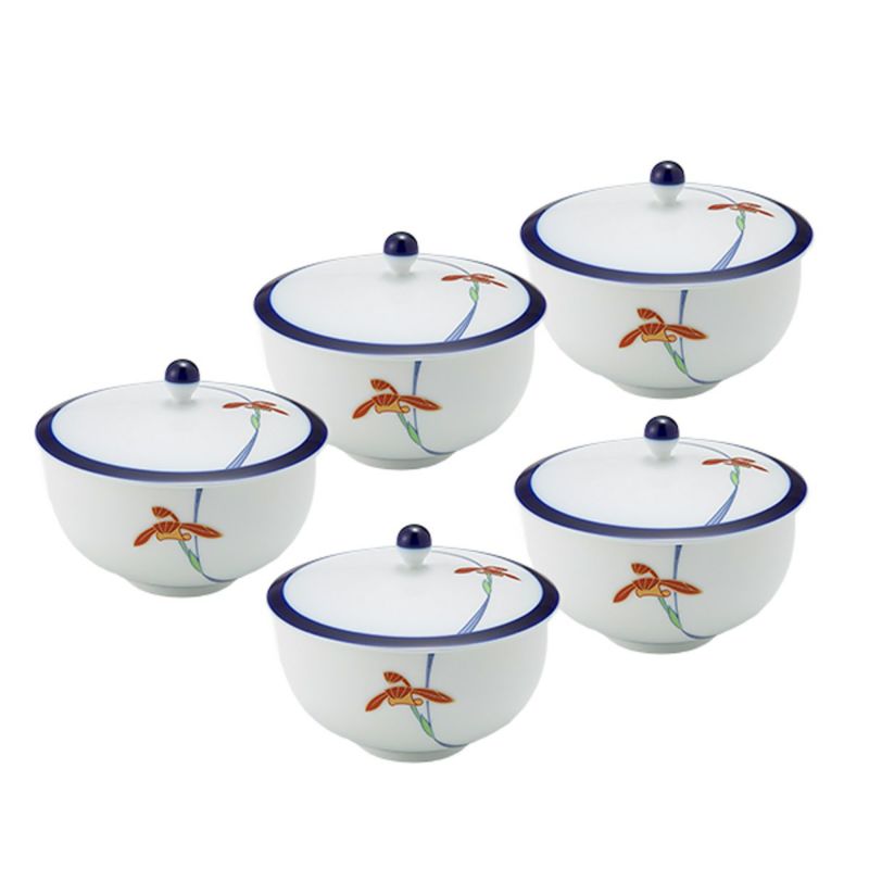 香蘭社 オーキッドレース 蓋付湯呑み 170ml 5客セット