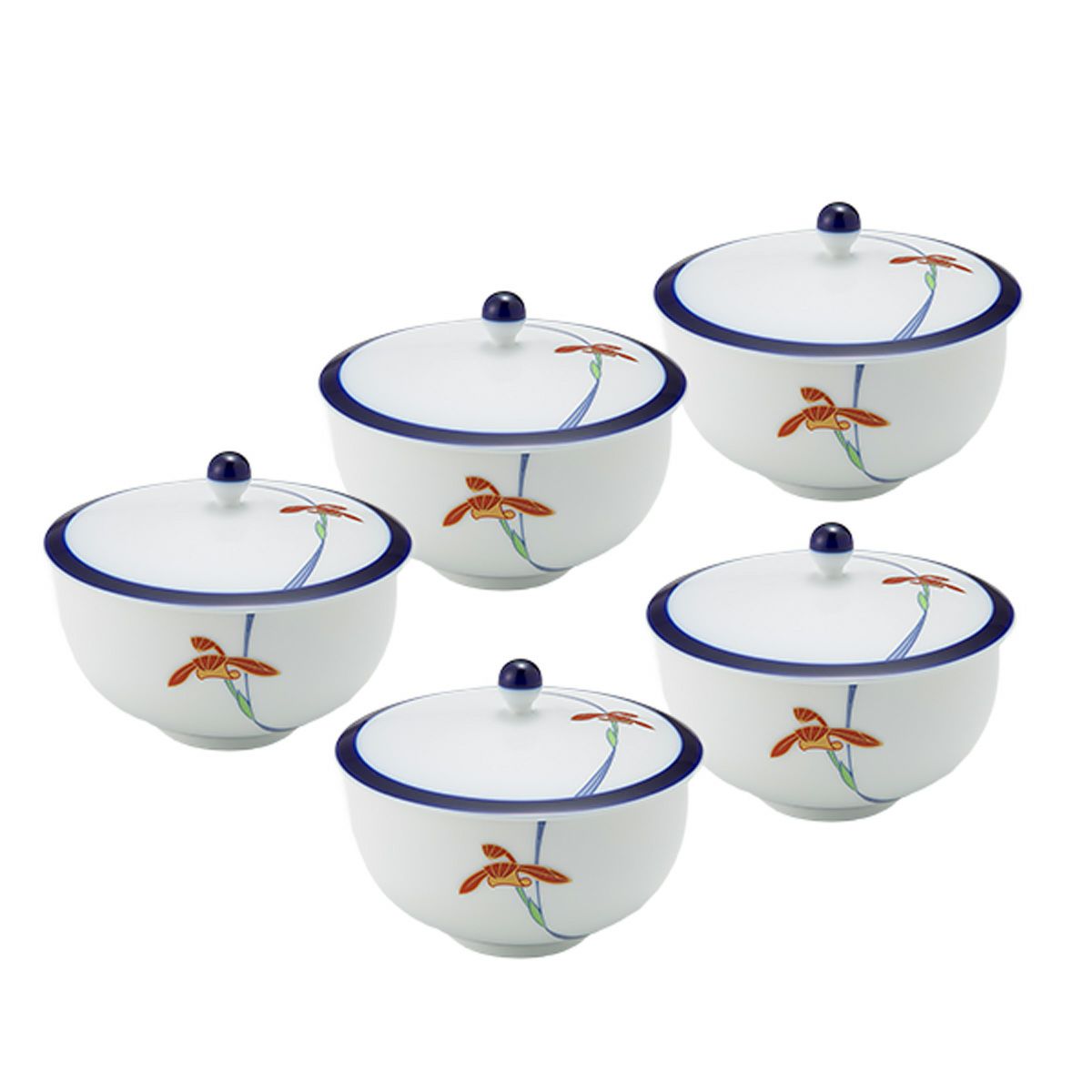 香蘭社 オーキッドレース 蓋付湯呑み 170ml 5客セット