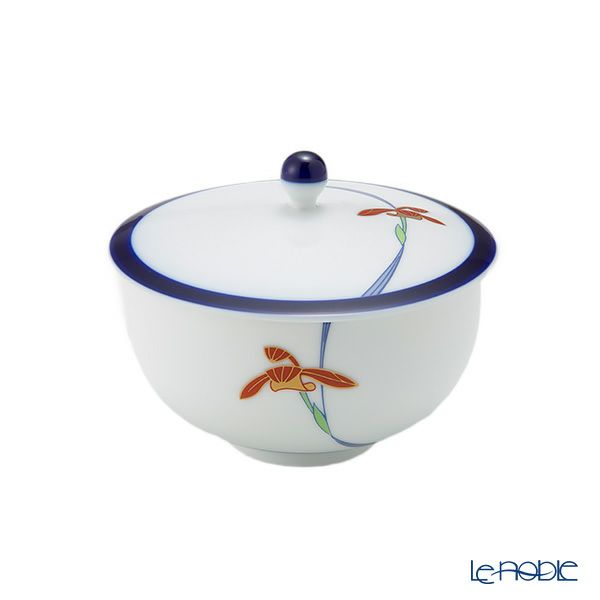 香蘭社 オーキッドレース 蓋付湯呑み 170ml【ルリ 十角形茶托付】