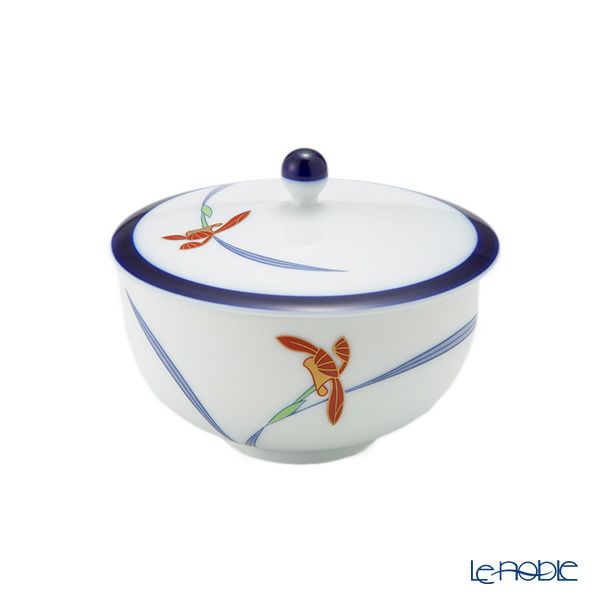 香蘭社 オーキッドレース 蓋付湯呑み 170ml 5客セット【ルリ 十角形茶托付】