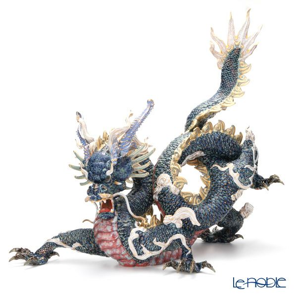 リヤドロ 臥龍 ペア（Blue＆Gold） HIGH PORCELAIN 台座付