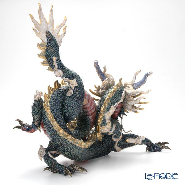 リヤドロ 臥龍 ペア（Blue＆Gold） HIGH PORCELAIN 台座付